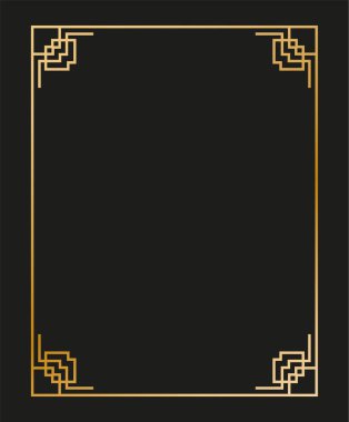 Klasik doğrusal ince çizgi geometrik şekil Art deco retro tasarım çerçeve rozeti. eps