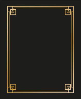 Klasik doğrusal ince çizgi geometrik şekil Art deco retro tasarım çerçeve rozeti. eps