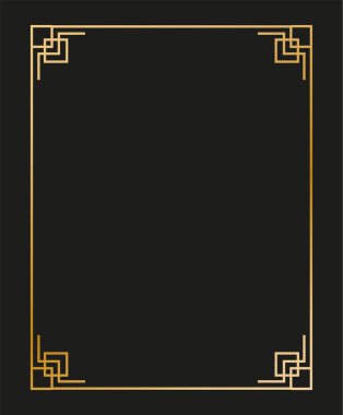 Klasik doğrusal ince çizgi geometrik şekil Art deco retro tasarım çerçeve rozeti. eps