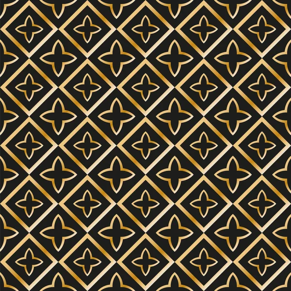 線との抽象幾何学的パターン Rhombusシームレスな背景 ダークブルーとゴールドの質感 — ストックベクタ