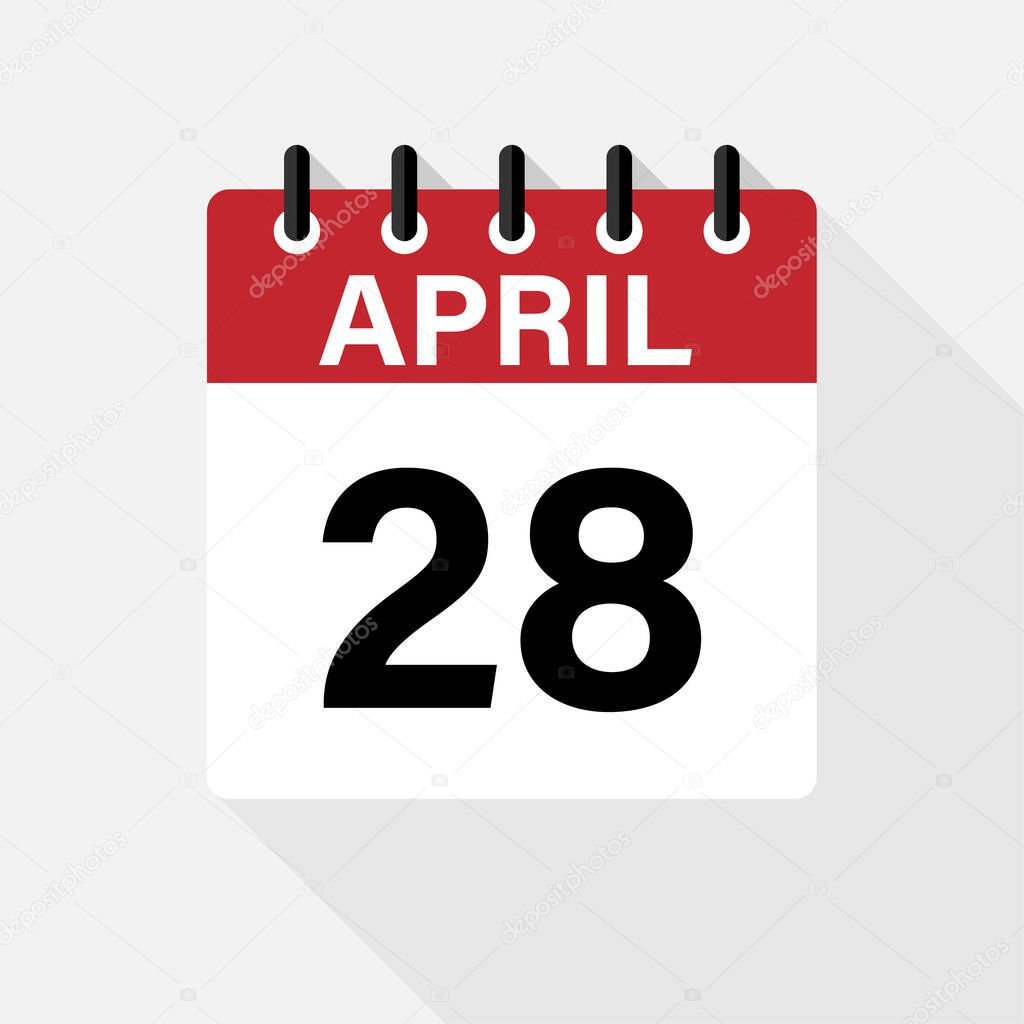 April - Calendar Icon. Calendar Icon with shadow. Flat style. Date, day and month.