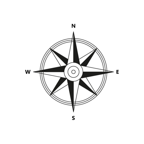 Vector compass flat icon with with North, South, East and West indicated. Navigation illustration isolated on white. EPS