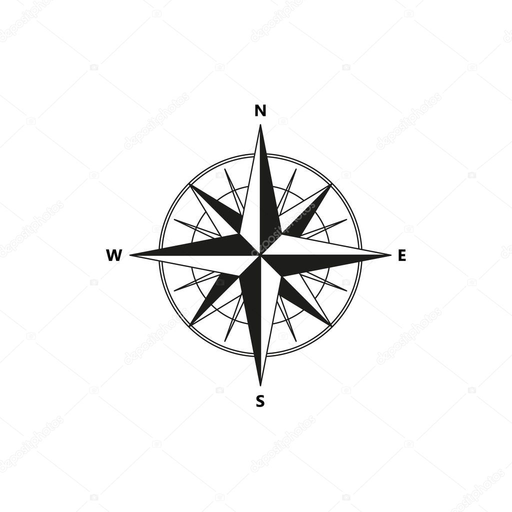 Vector compass flat icon with with North, South, East and West indicated. Navigation illustration isolated on white. EPS