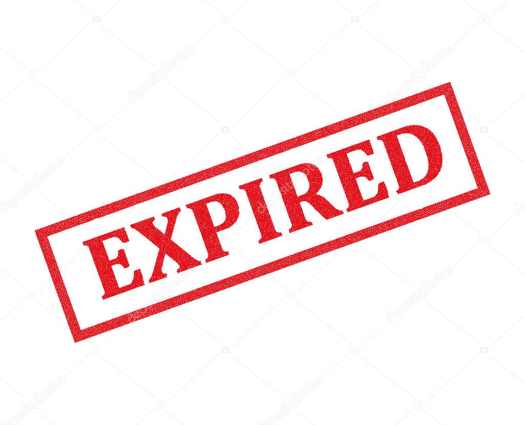 Grunge red expired square rubber seal stamp on white background