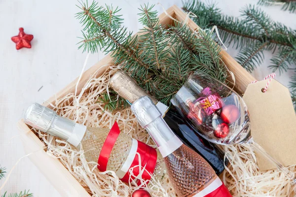 champagne in a wooden box