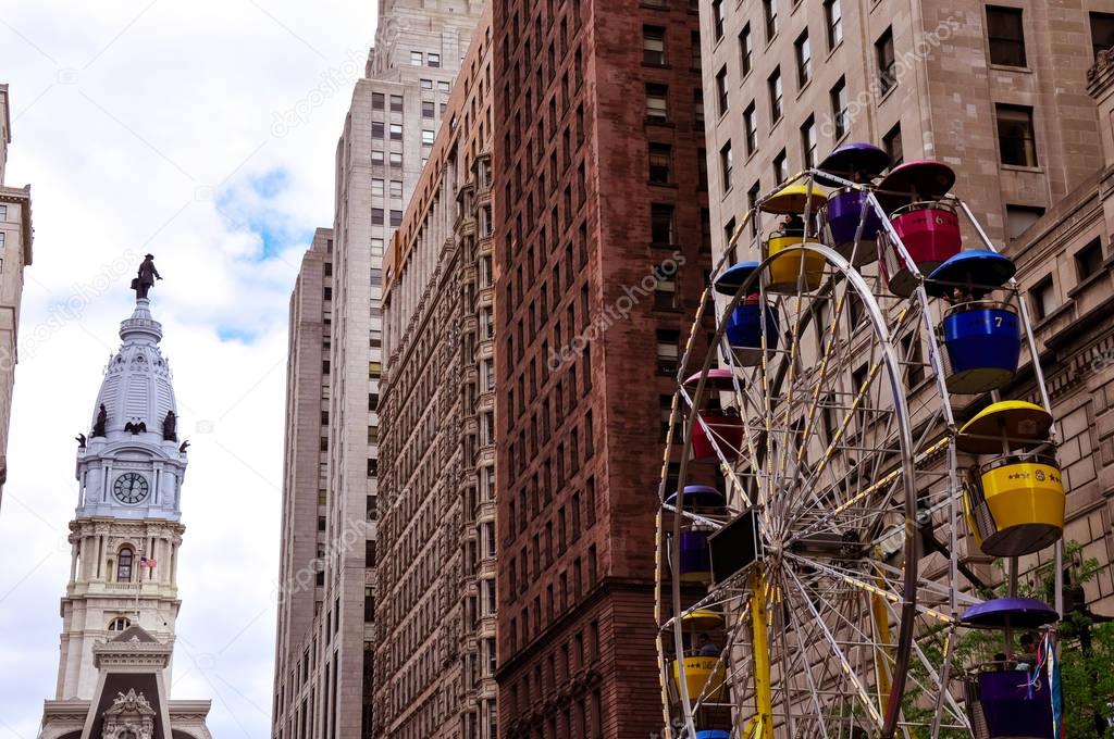Street fair in Philadelphia with a ferris wheel
