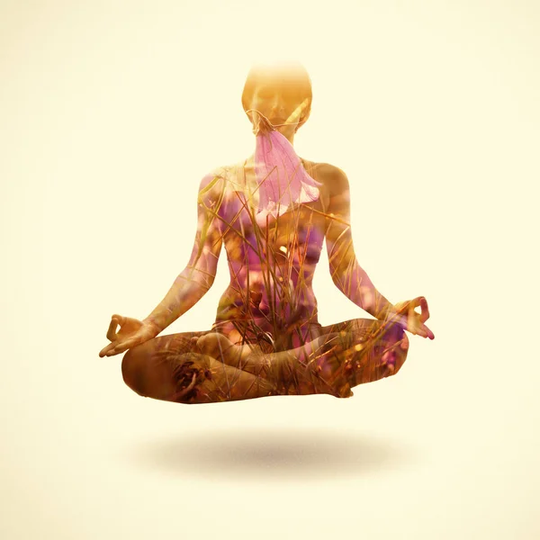 Yoga-Konzept mit Mehrfachbelichtung — Stockfoto
