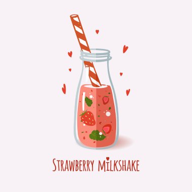 Şirin çilek milkshake şişesiyle