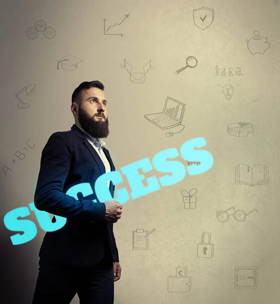 Bearded man with success icon