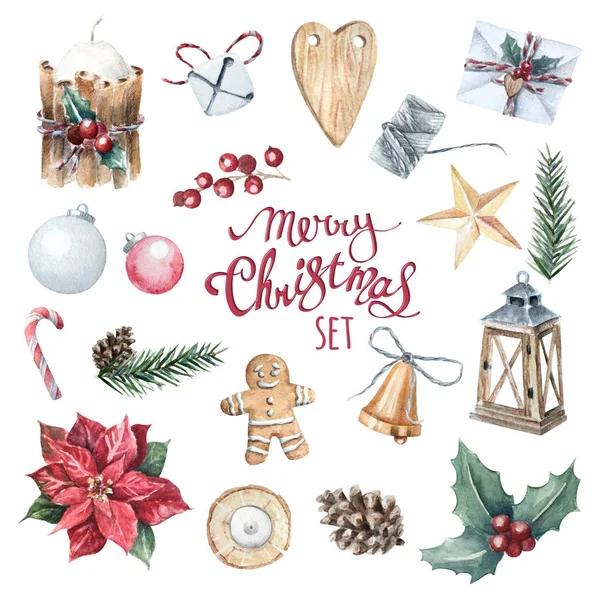 Watercolor Merry Christmas set — Stock Photo, Image