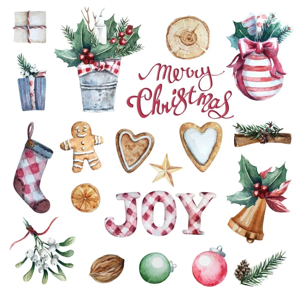 Watercolor Merry Christmas set — Stock Photo, Image