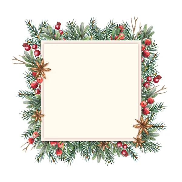 Quadro de Natal aquarela quadrado — Fotografia de Stock
