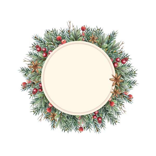 Aquarel vorm van de cirkel van de frame van de kerst — Stockfoto