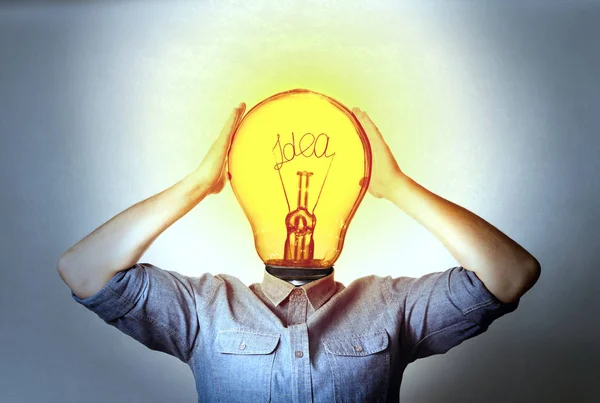 Concept New Idea Man Incandescent Lamp Instead Head — Stock Photo, Image