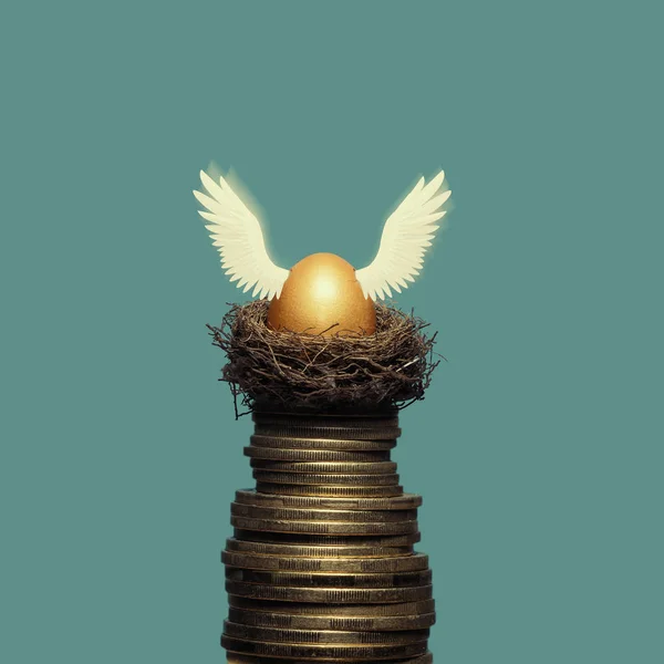 Golden Egg Nest Pile Coins Metaphor Accumulation Money Successful Investments — Stock Photo, Image