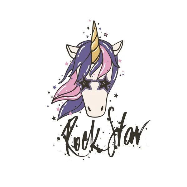 Vector un retrato de una estrella de rock unicornio — Vector de stock