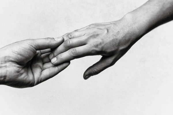 Emotional Black White Photo Two Hands Moment Farewell Concept Breaking — Stock Photo, Image