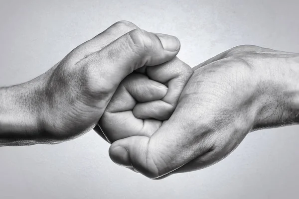 Male Female Hands Connect Each Other Black White Image — Stock Photo, Image