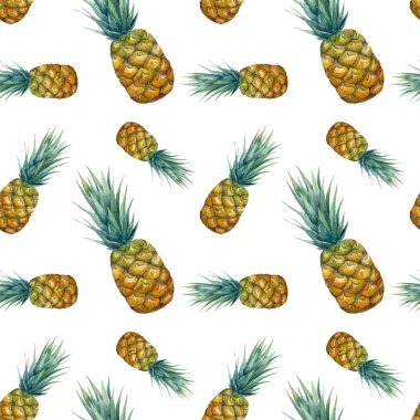 Parlak ananas ile suluboya tropikal seamless modeli. Sulu desen duvar kağıtları, web sayfası arka plan, kumaş ve diğer ürünler için.