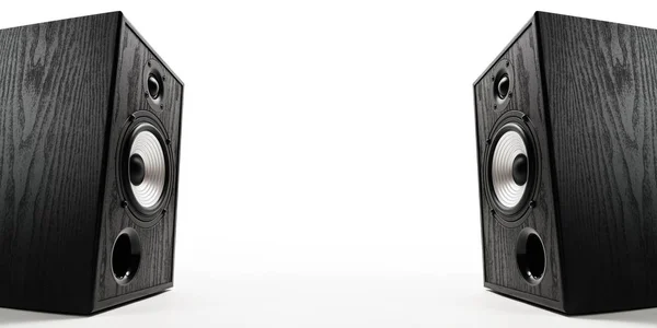 Zwei Lautsprecher Mit Freiraum Dazwischen Auf Weißem Hintergrund — Stockfoto