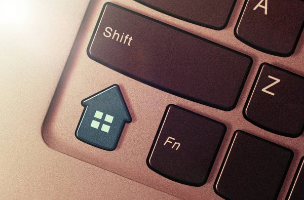 Teclado Botón Forma Casa Como Metáfora Para Compra Bienes Raíces — Foto de Stock