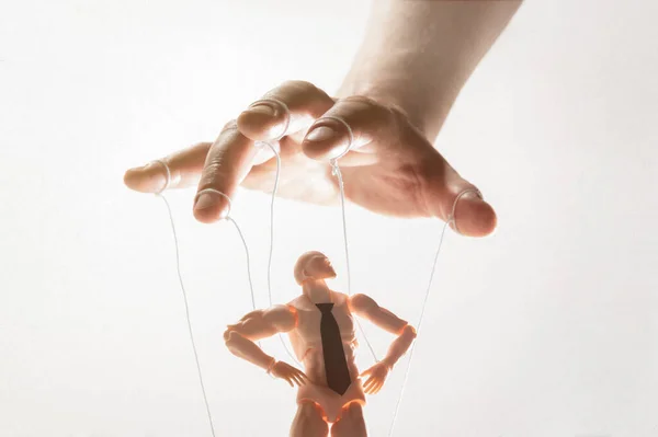 Concept Control Marionette Human Hand Image White — Stock Photo, Image