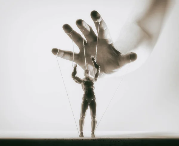 Concept Control Marionette Human Hand Black White Image — Stock Photo, Image