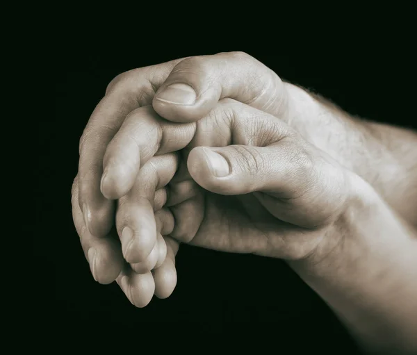 Χέρια Του Άντρα Και Της Γυναίκας Συνδέονται Μεταξύ Τους Μαύρο — Φωτογραφία Αρχείου