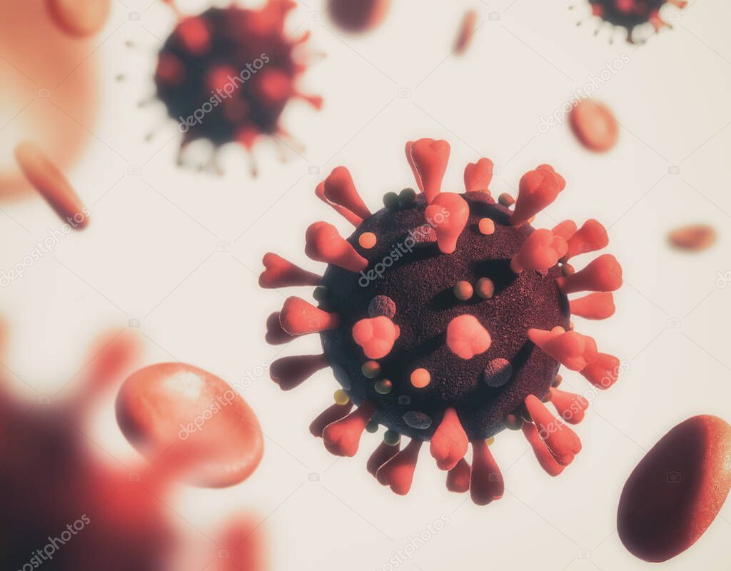 Model of coronavirus COVID-19 under the microscope. Image