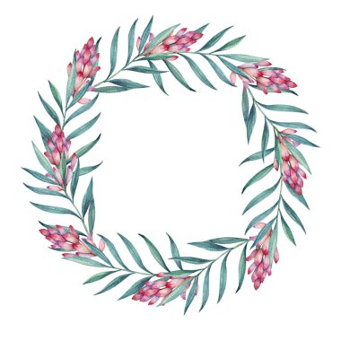 güzel suluboya çelenk tropikal yapraklar ve çiçekler