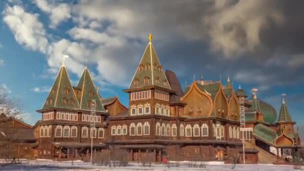 Dřevěný Palác Cara Alexeje Michajloviče Kolomenskoye Park Moskva Rusko — Stock video