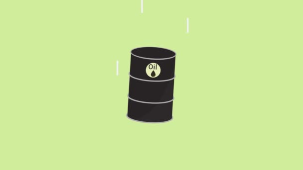 Black Falling Barrel Oil Yellow Background — Stock Video