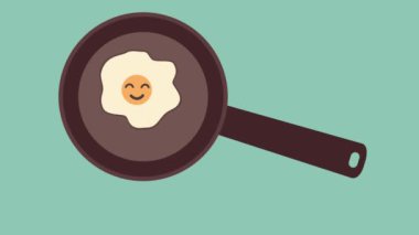 Tavuk yumurtası tavaya düşer ve yayılır, çizgi film videosu. 