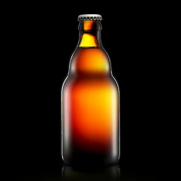 Üveg sört vagy almabort elszigetelt fekete háttér — Stock Fotó