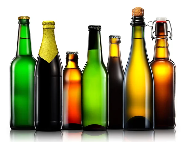 Set of beer bottles isolated on white background — Stock Photo, Image