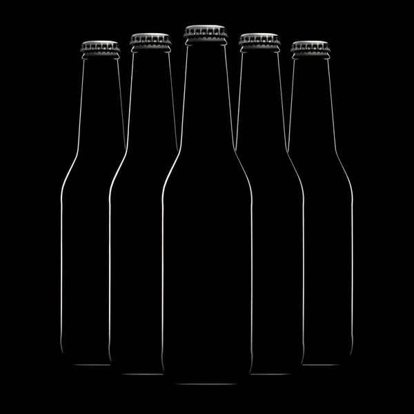 맥주 병 검은 배경에 고립의 집합 — 스톡 사진