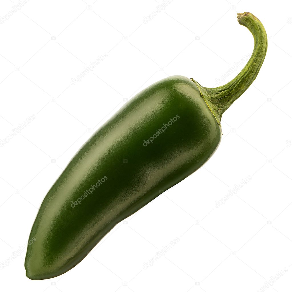 Hot green chili or chilli pepper isolated on white