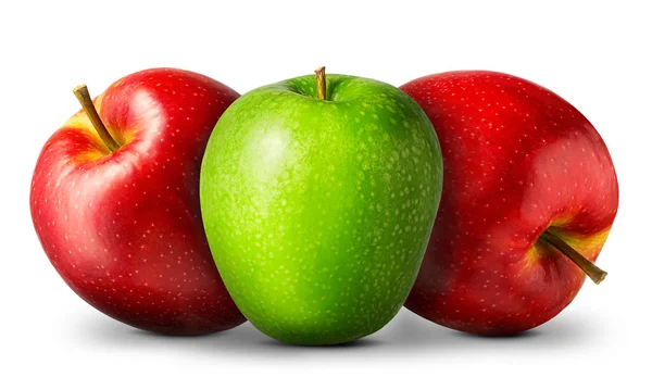 흰색 바탕에 빨간색과 녹색 사과의 그룹 — 스톡 사진