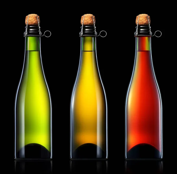 Botella de cerveza, sidra o champán sobre negro —  Fotos de Stock