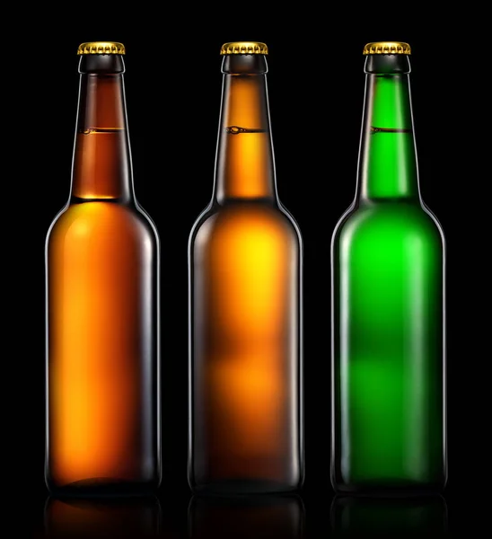 Conjunto de garrafas de cerveja em preto — Fotografia de Stock