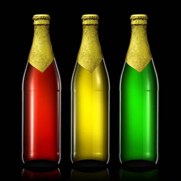 Set de botellas de cerveza en negro — Foto de Stock