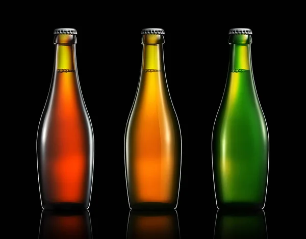 Set de botellas de cerveza en negro — Foto de Stock