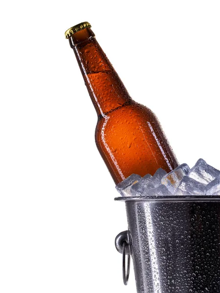 Cubo de hielo con cerveza en blanco — Foto de Stock