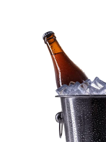 Cubo de hielo con cerveza en blanco — Foto de Stock