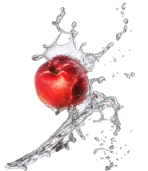 Water splash with nectarine isolated — Stock Photo, Image