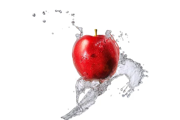 Salpicadura de agua con manzana aislada — Foto de Stock