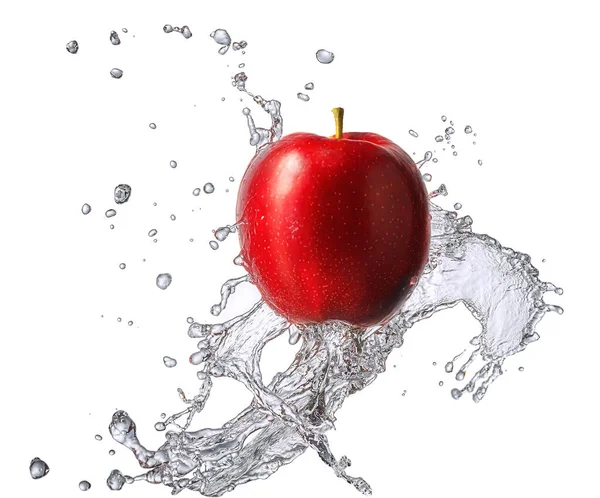 Su sıçrama izole apple ile — Stok fotoğraf
