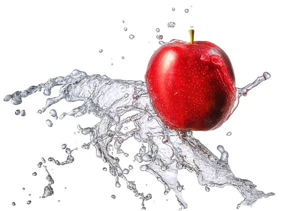 Wasserspritzer mit Apfel isoliert — Stockfoto