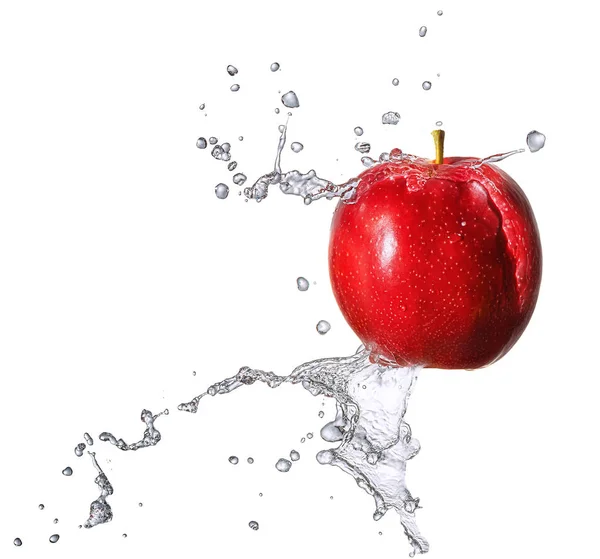 Wasserspritzer mit Apfel isoliert — Stockfoto