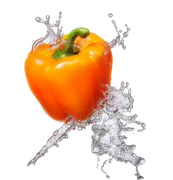 Water splash with bell pepper isolated — Stock Photo, Image